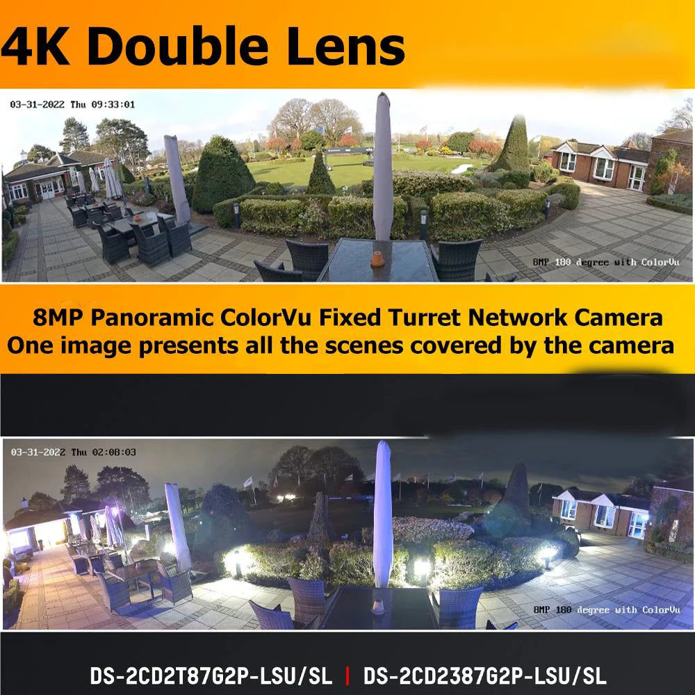 Hikvision 8MP Camera DS-2CD2387G2P-LSU/SL 4K Turret Panoramic ColorVu Color Night Built-in Mic Speaker Strobe Light Audio Alarm