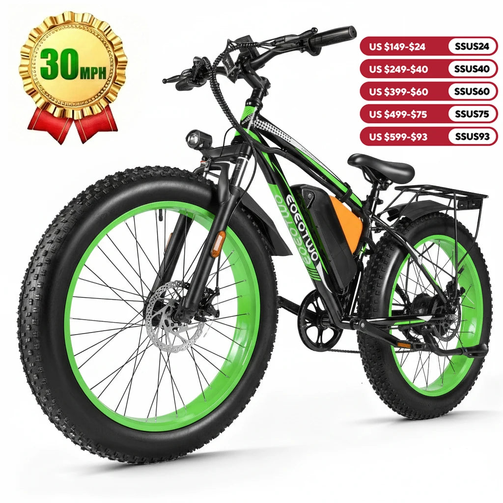 26" Fat Tire Electric Bike for Adults 48V 20Ah Battery 1000W Motor (Peak 1500W)  25-30MPH Fast Mountain Ebike Snow Beach Bicycle
