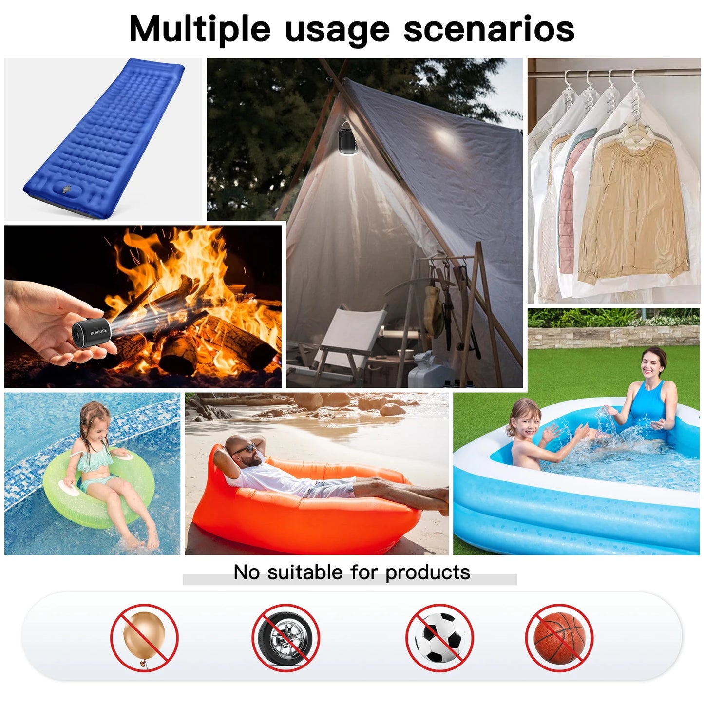 Portable Air Pump for Inflatables, Ultra-Mini Air Pump with Camping Light, USB Rechargeable Air Pump with Magnetic Design for Sl
