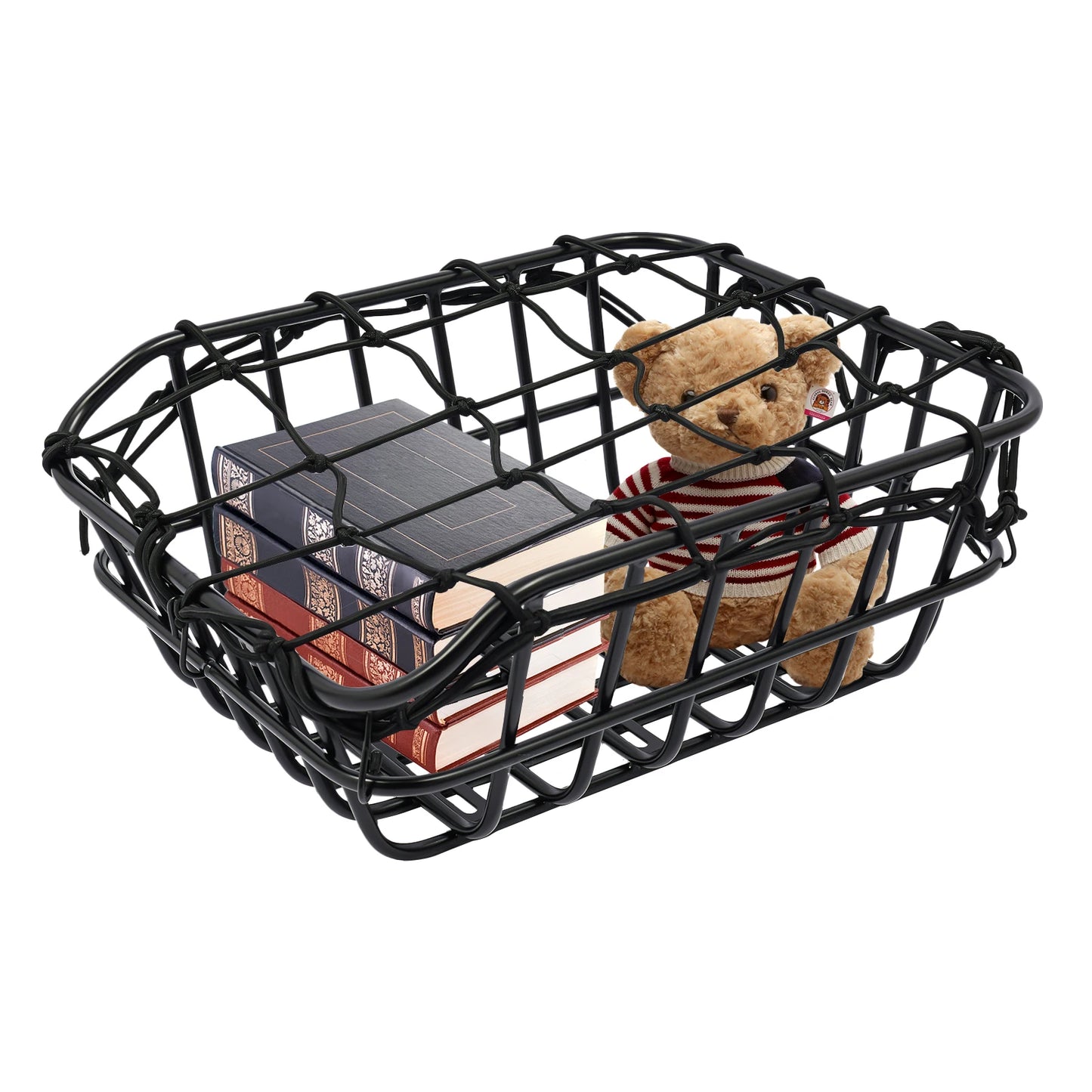 Bicycle Basket, Bike Rear Basket with Luggage Net & Rain Cover, Heavy Duty Iron Mesh 55lbs Load for Commuting Shopping